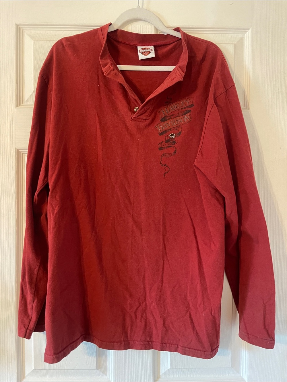 Vintage Harley-Davidson Men's Long Sleeve Burgundy Henley